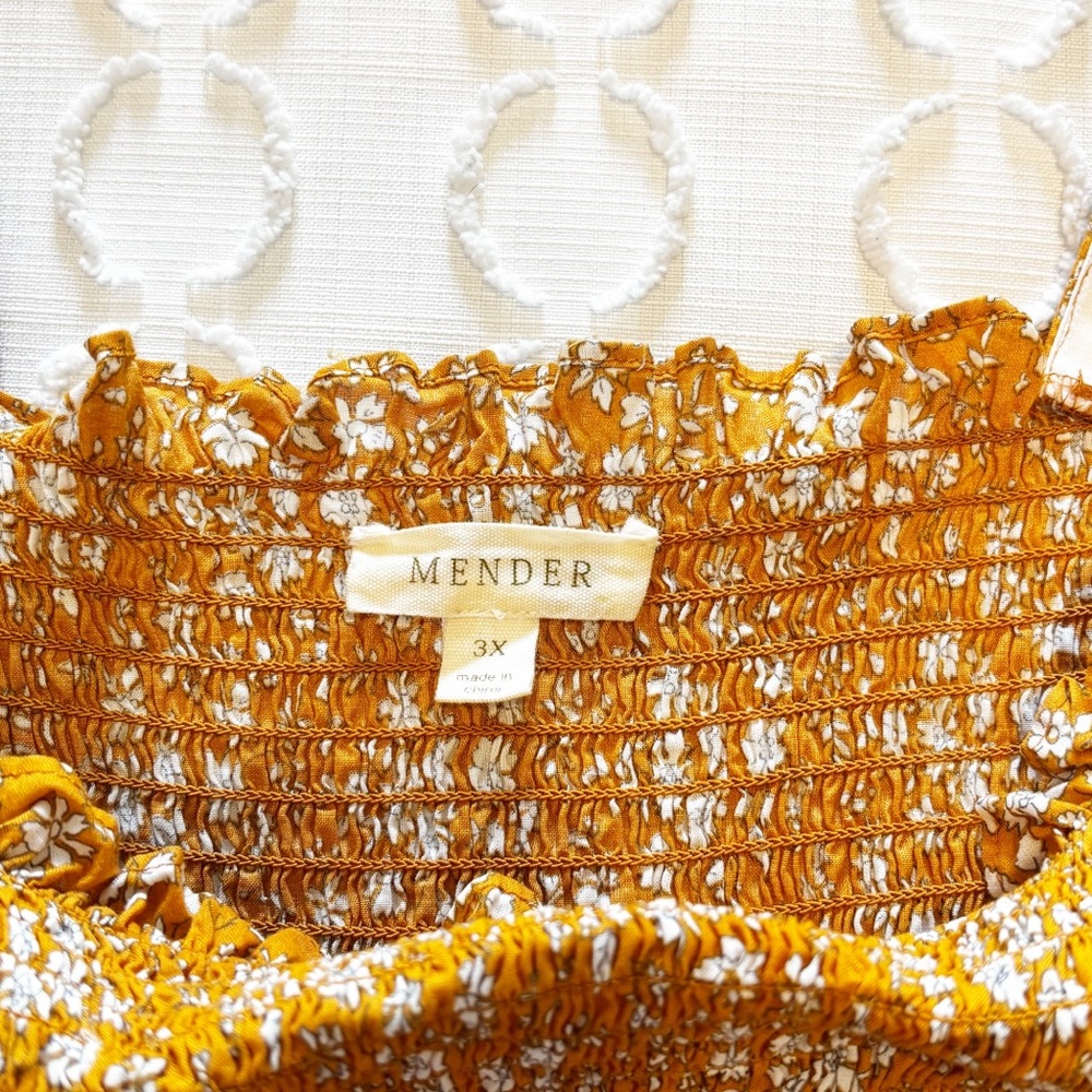 Anthropologie Mender Smocked Yellow Floral Midi Dress Size 3X - Picture 6 of 9